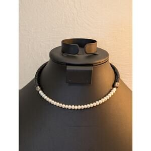 Silpada Sterling Silver Braided Leather Freshwater Pearl Choker